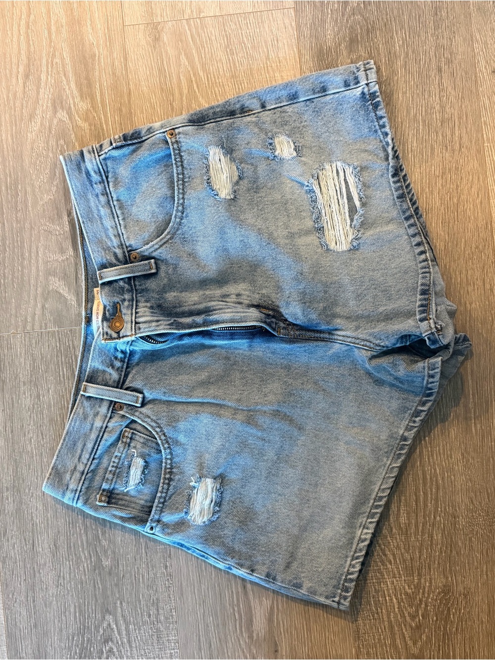 Levi's Light Blue Distressed High-Rise Denim Shorts